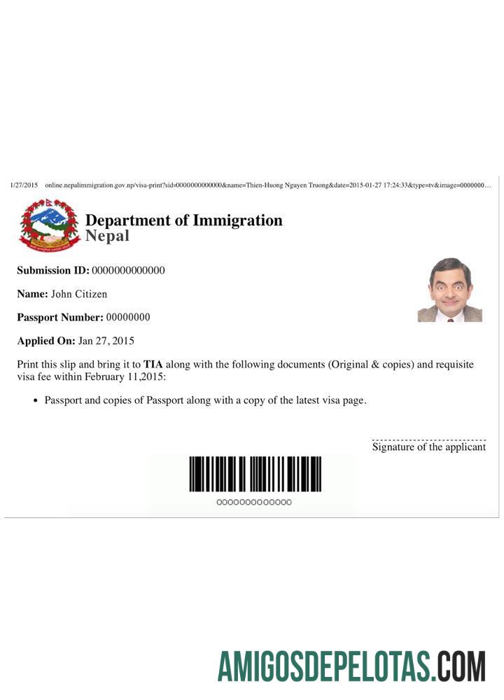 Visto NEPAL E modelo